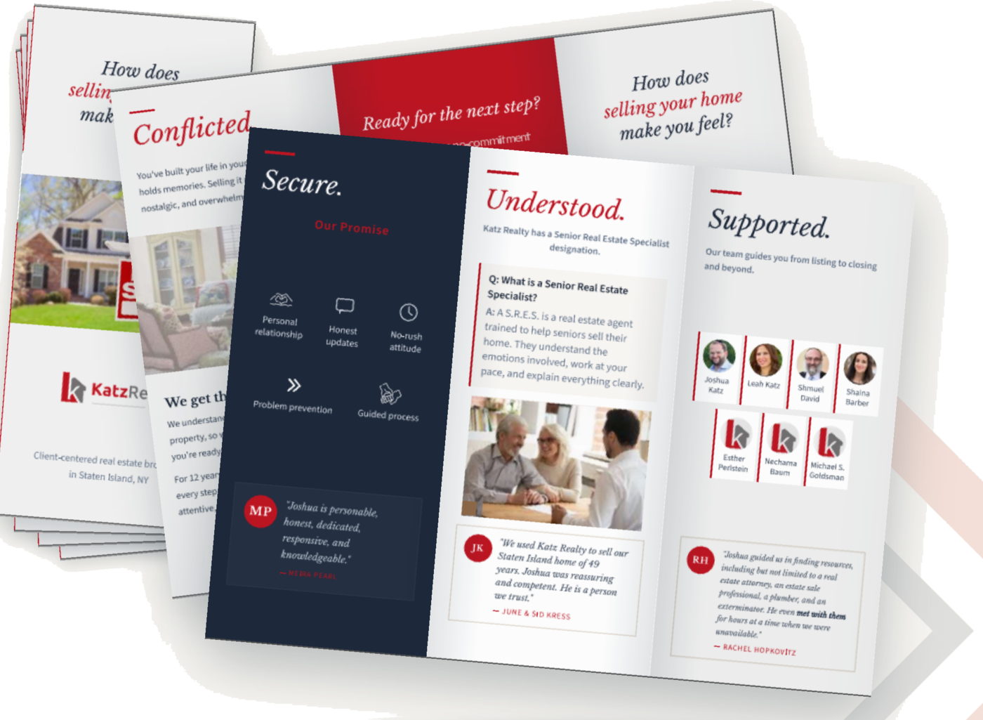 Tri-fold brochure spread written for Katz Realty