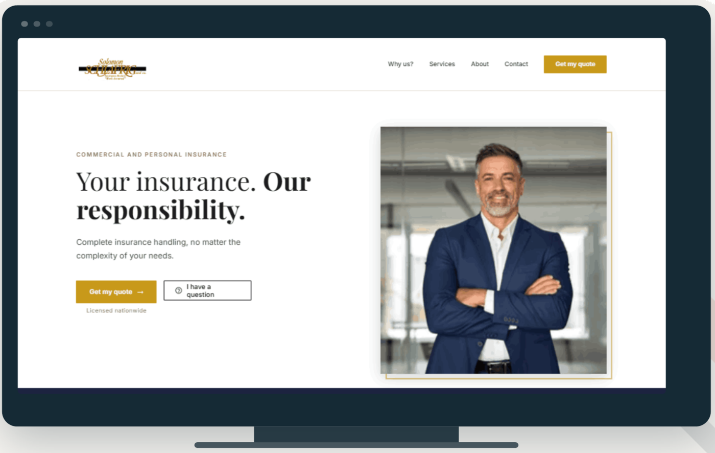 Homepage copy and wireframe written for Solomon Schlafrig & Co, Insurance Brokers